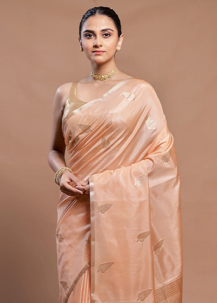 Peach Dupion Silk Saree With Blouse Piece - Image 2