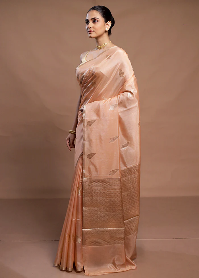 Peach Dupion Silk Saree With Blouse Piece - Image 4