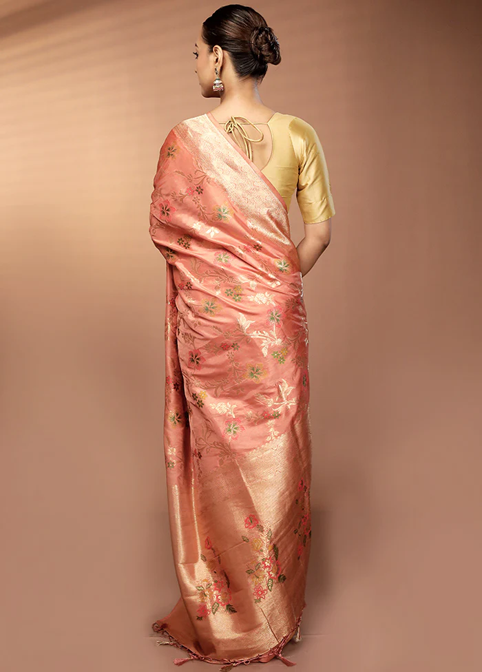 Peach Dupion Silk Saree With Blouse Piece - Image 3
