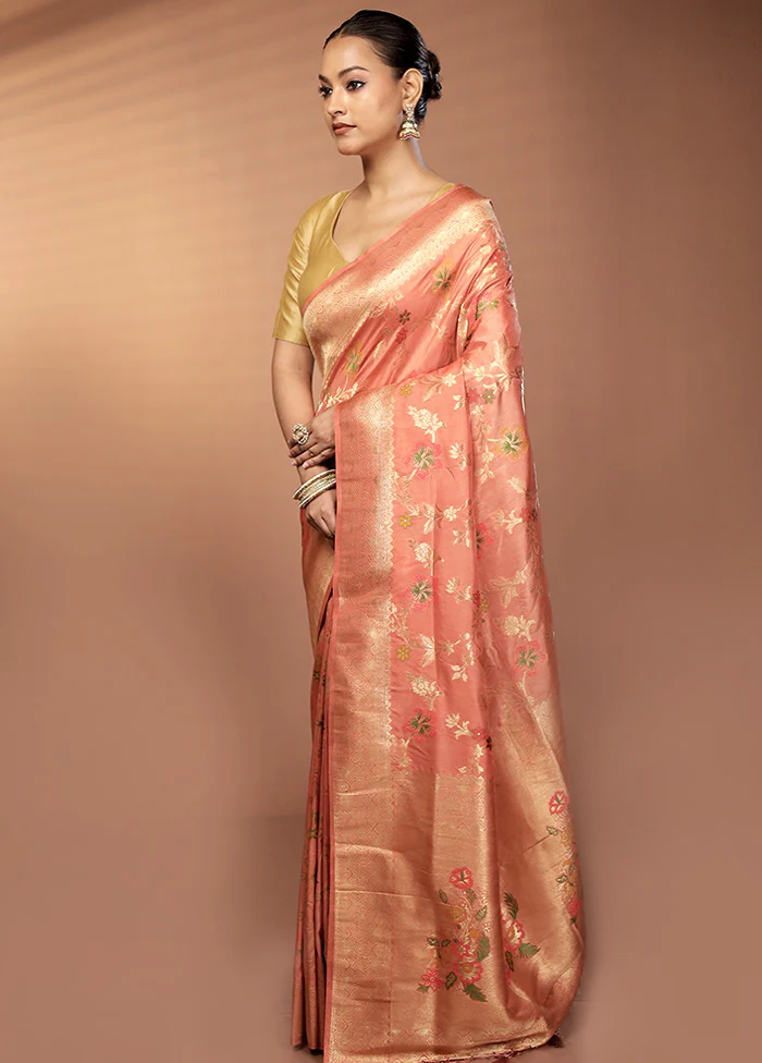 Peach Dupion Silk Saree With Blouse Piece - Image 4