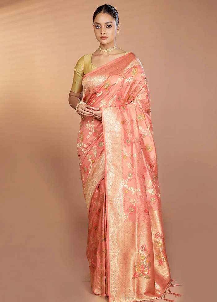 Peach Dupion Silk Saree With Blouse Piece - Image 2