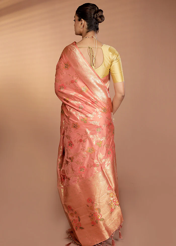 Peach Dupion Silk Saree With Blouse Piece - Image 3