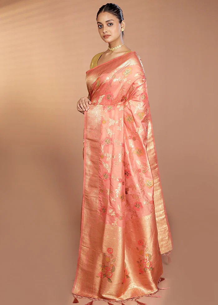 Peach Dupion Silk Saree With Blouse Piece - Image 4