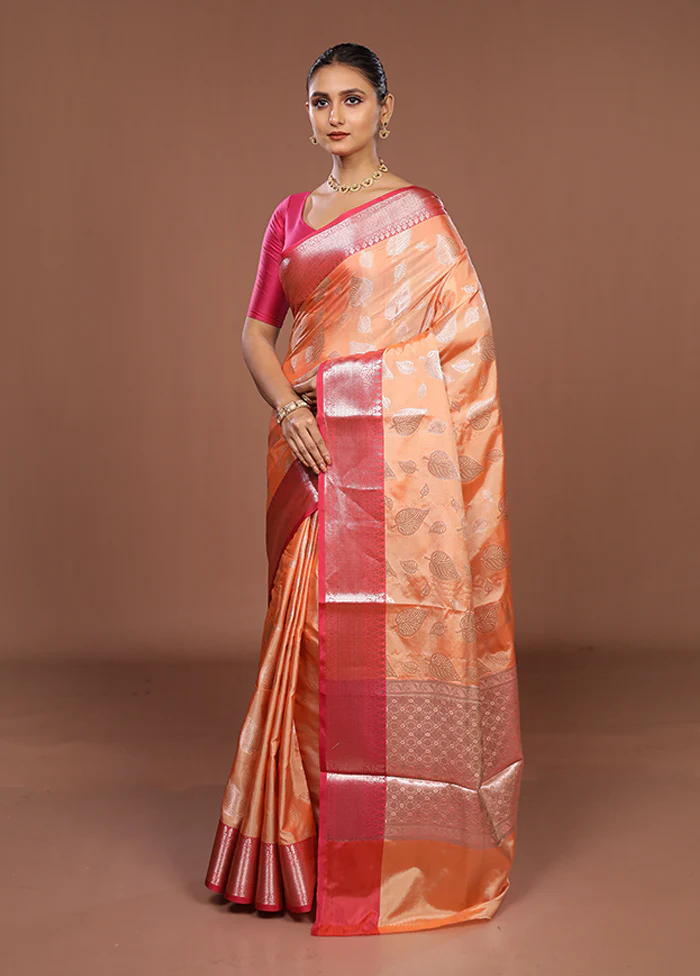 Peach Dupion Silk Saree With Blouse Piece - Image 4