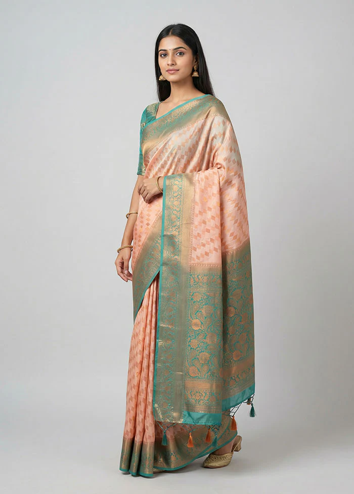 Peach Dupion Silk Saree With Blouse Piece