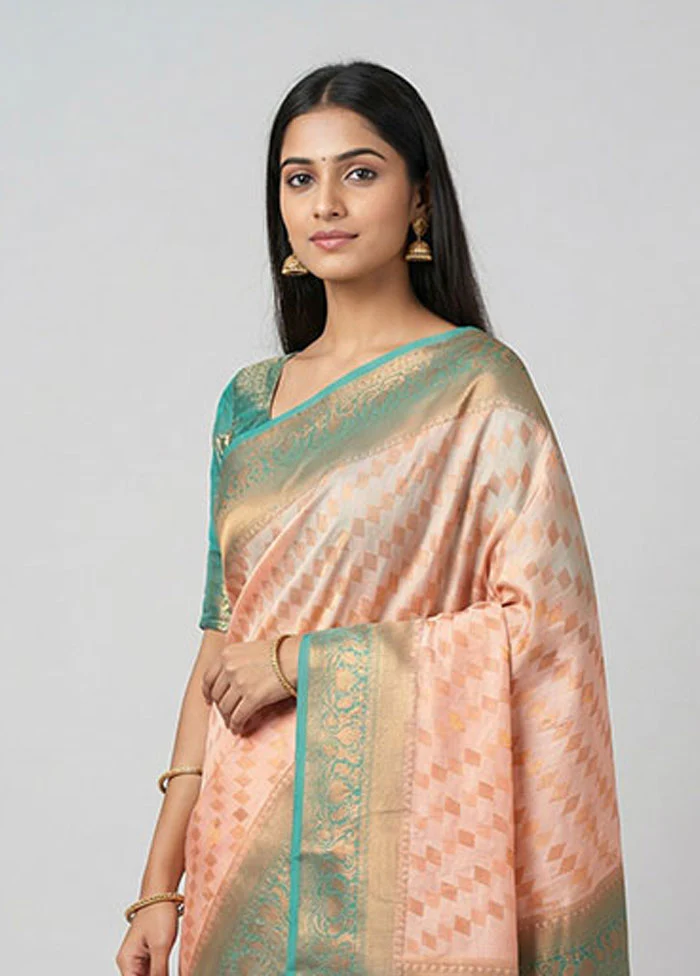 Peach Dupion Silk Saree With Blouse Piece - Image 2