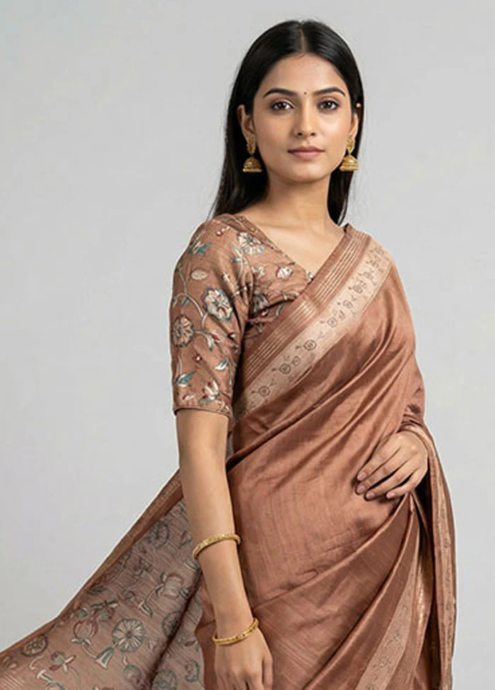 Peach Dupion Silk Saree With Blouse Piece - Image 2