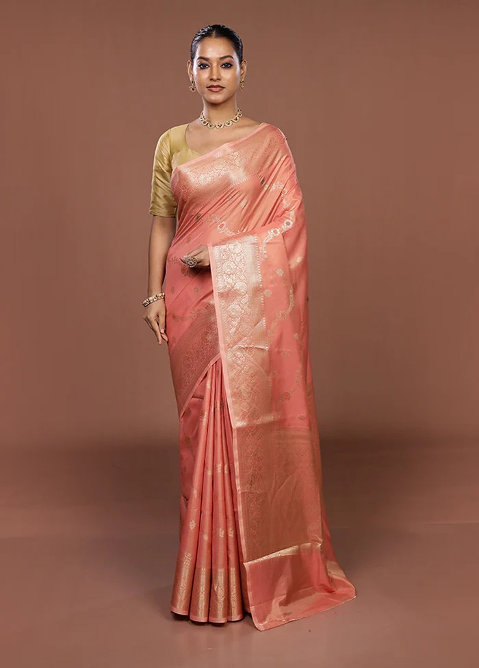 Peach Dupion Silk Saree With Blouse Piece - Image 2