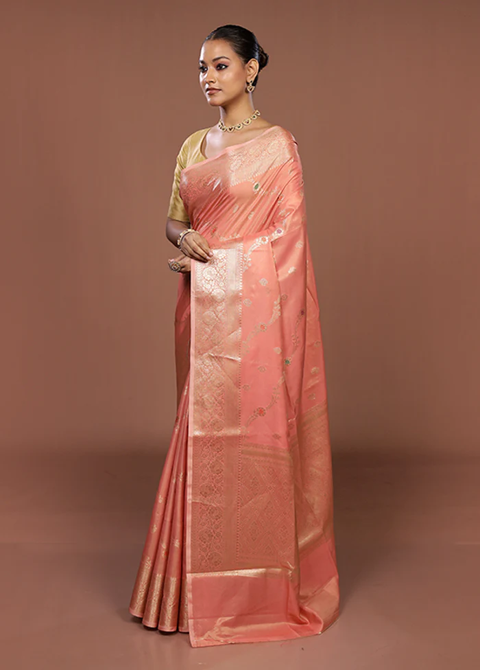 Peach Dupion Silk Saree With Blouse Piece - Image 4