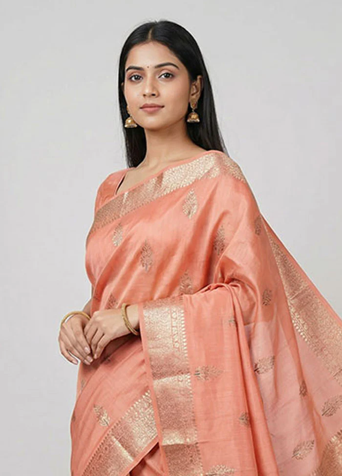 Peach Dupion Silk Saree With Blouse Piece - Image 2