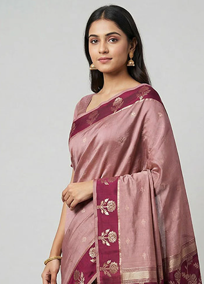 Peach Dupion Silk Saree With Blouse Piece - Image 2
