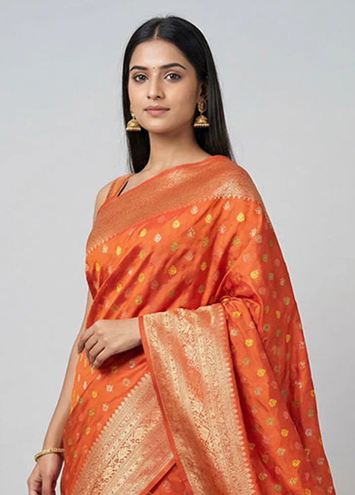 Peach Dupion Silk Saree With Blouse Piece - Image 2