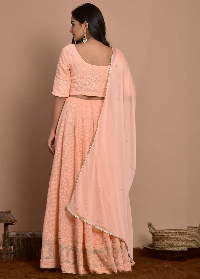 Peach Georgette Readymade Lehenga Set With Dupatta - Image 3