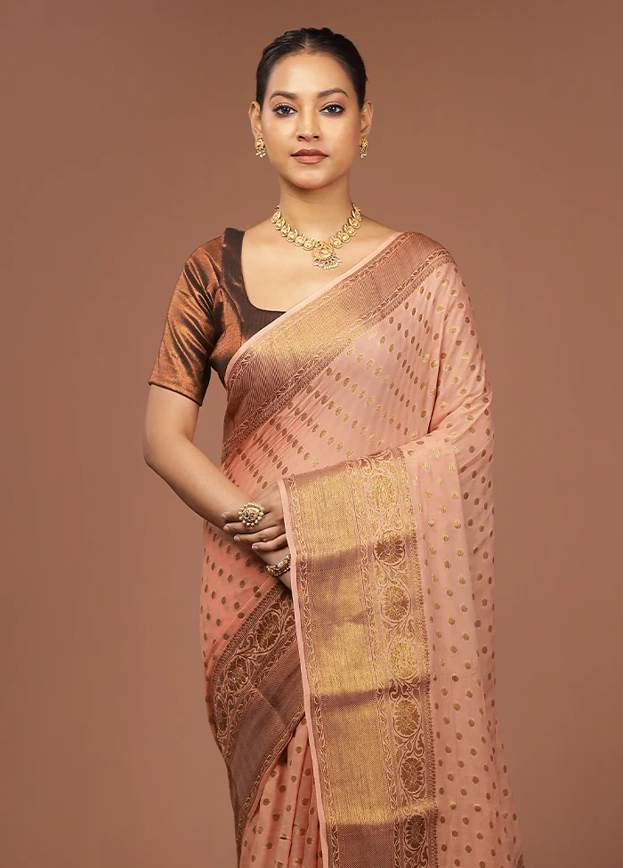 Peach Georgette Saree With Blouse Piece