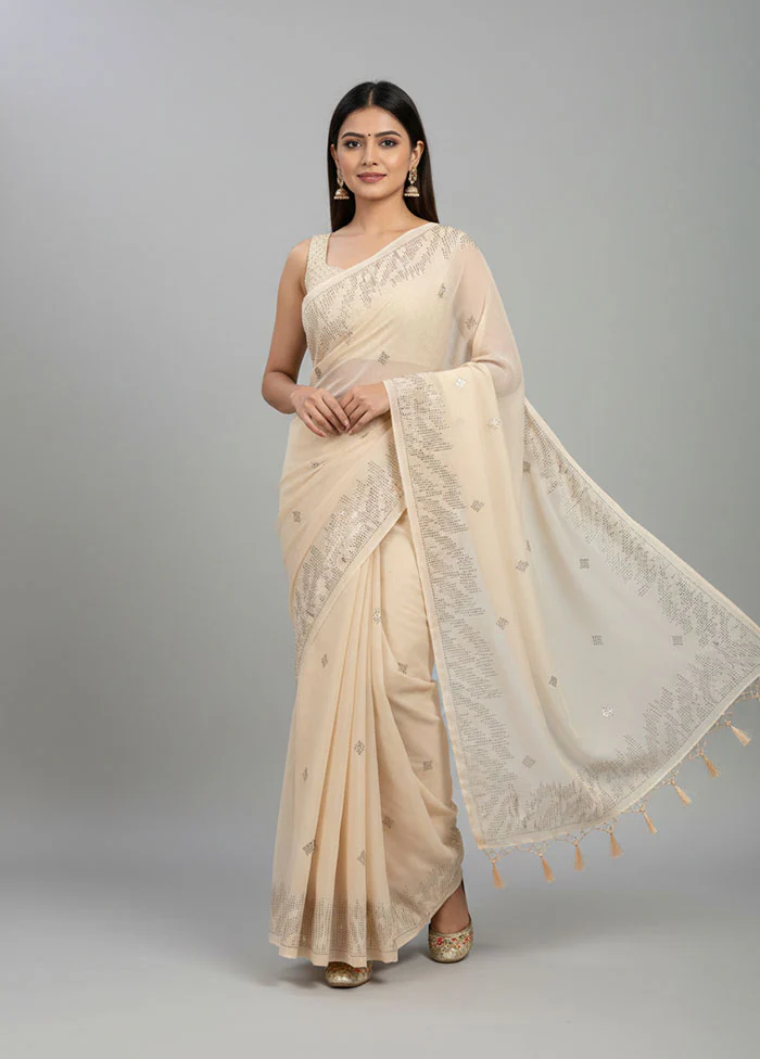 Peach Georgette Saree With Blouse Piece
