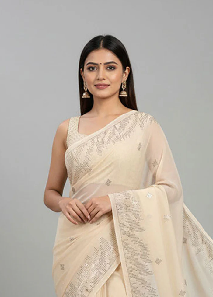 Peach Georgette Saree With Blouse Piece - Image 2