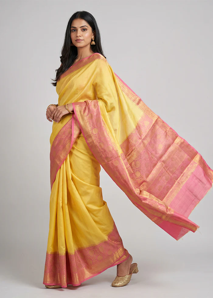Peach Handloom Dupion Pure Silk Saree With Blouse Piece