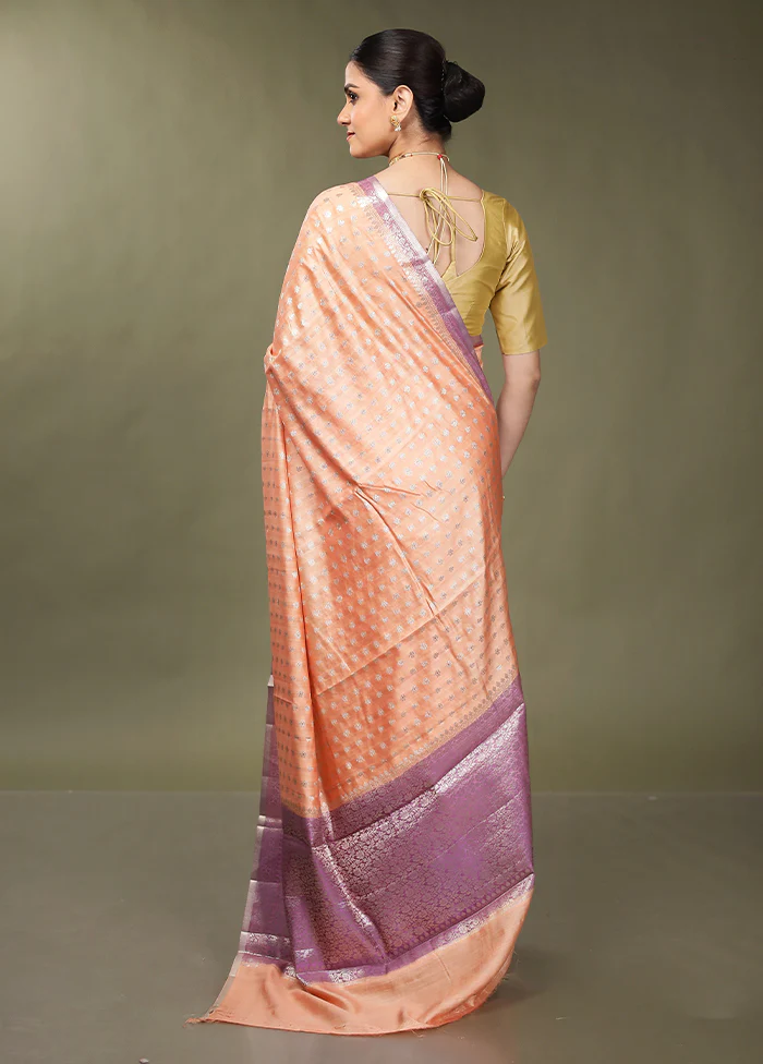 Peach Handloom Dupion Pure Silk Saree With Blouse Piece - Image 3