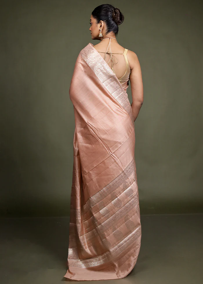 Peach Handloom Dupion Pure Silk Saree With Blouse Piece - Image 3