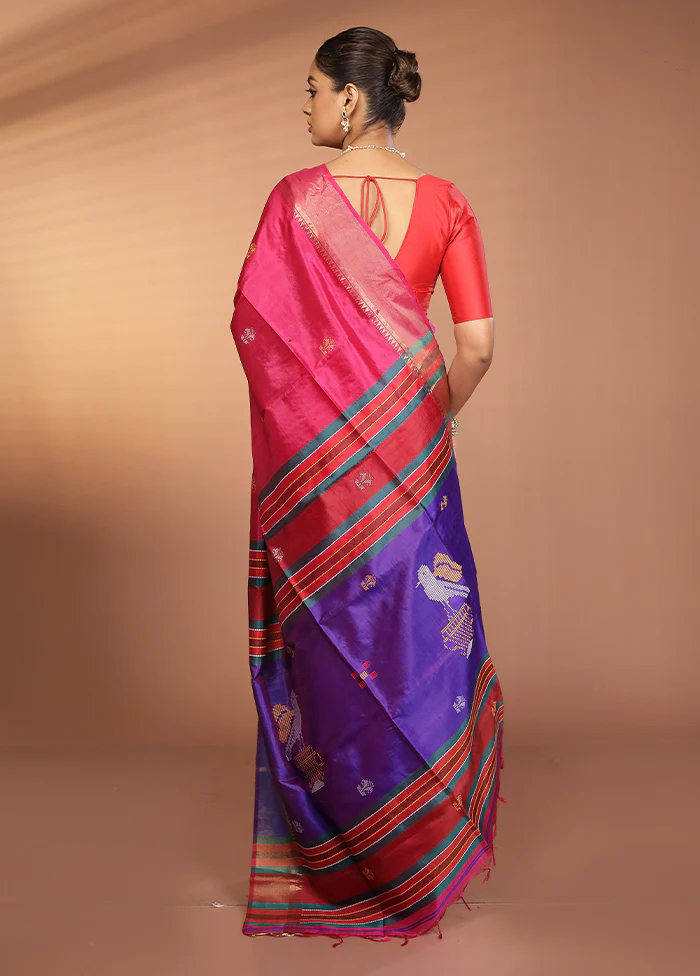 Peach Kalakshetra Pure Silk Saree With Blouse Piece - Image 3