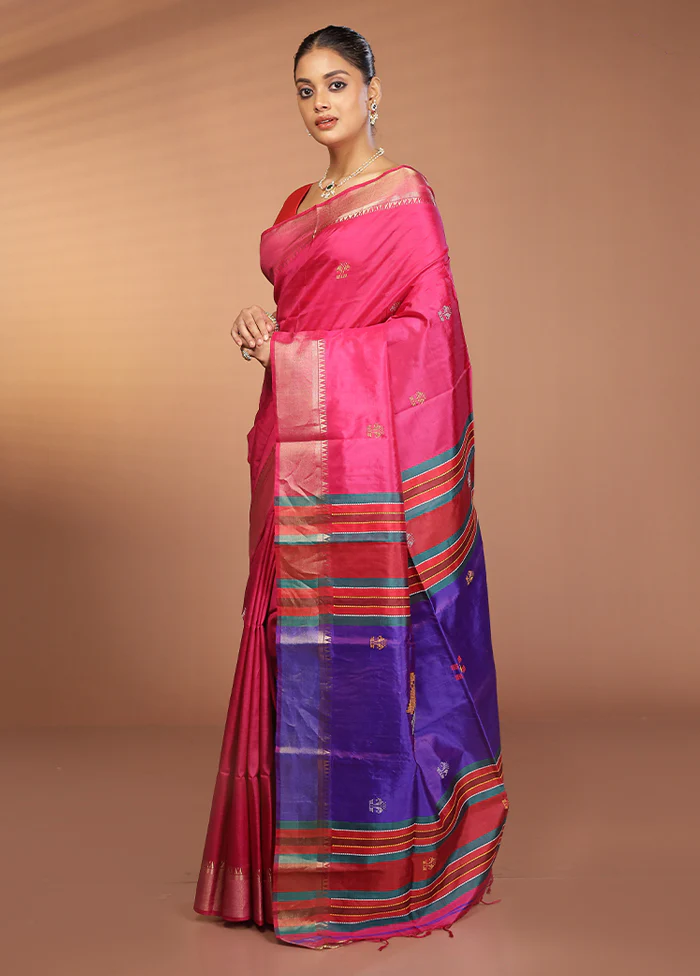 Peach Kalakshetra Pure Silk Saree With Blouse Piece - Image 4