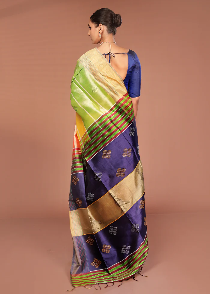 Peach Handloom Kalakshetra Pure Silk Saree With Blouse Piece - Image 3