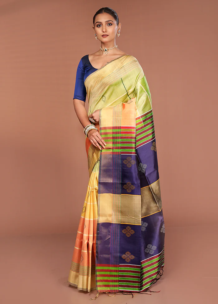 Peach Handloom Kalakshetra Pure Silk Saree With Blouse Piece - Image 4