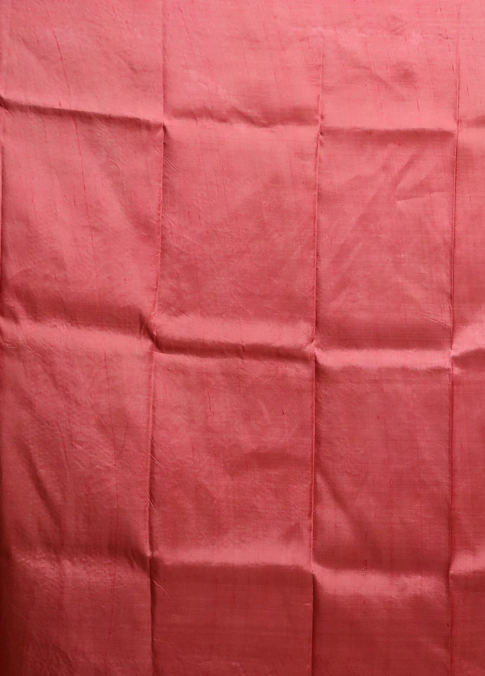 Peach Handloom Tussar Pure Silk Saree With Blouse Piece - Image 5