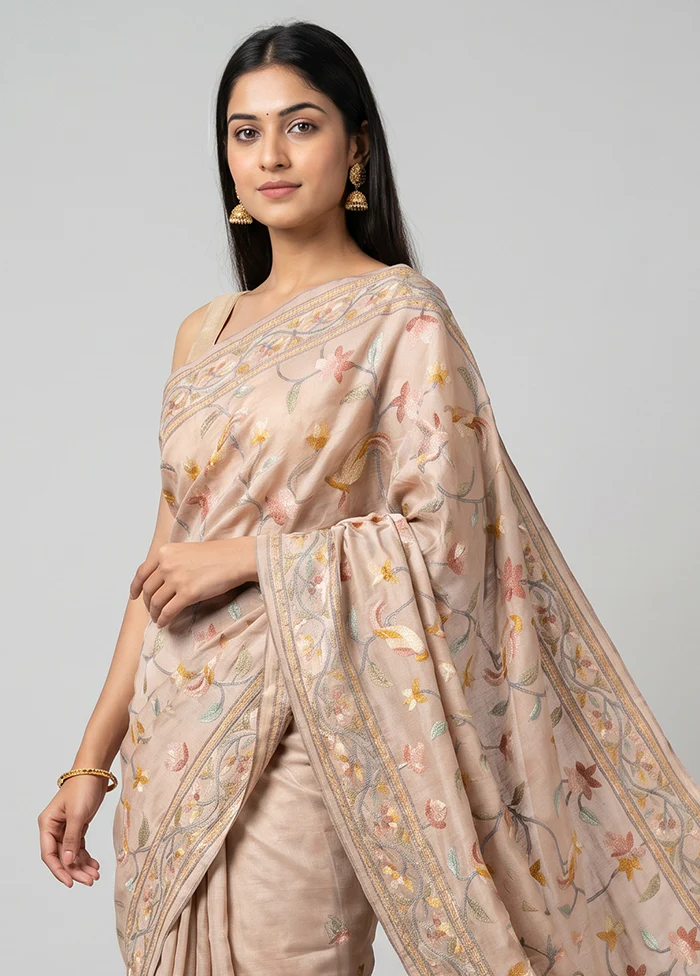 Peach Handloom Tussar Pure Silk Saree With Blouse Piece - Image 2