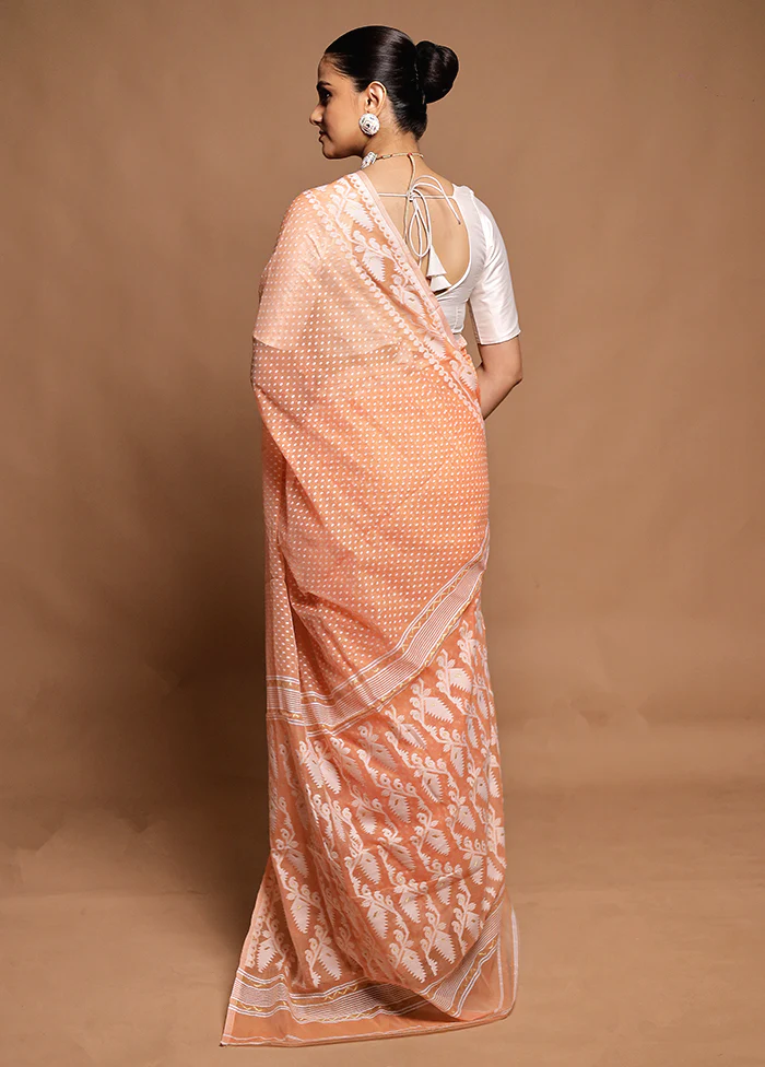 Peach Tant Jamdani Saree Without Blouse Piece - Image 3
