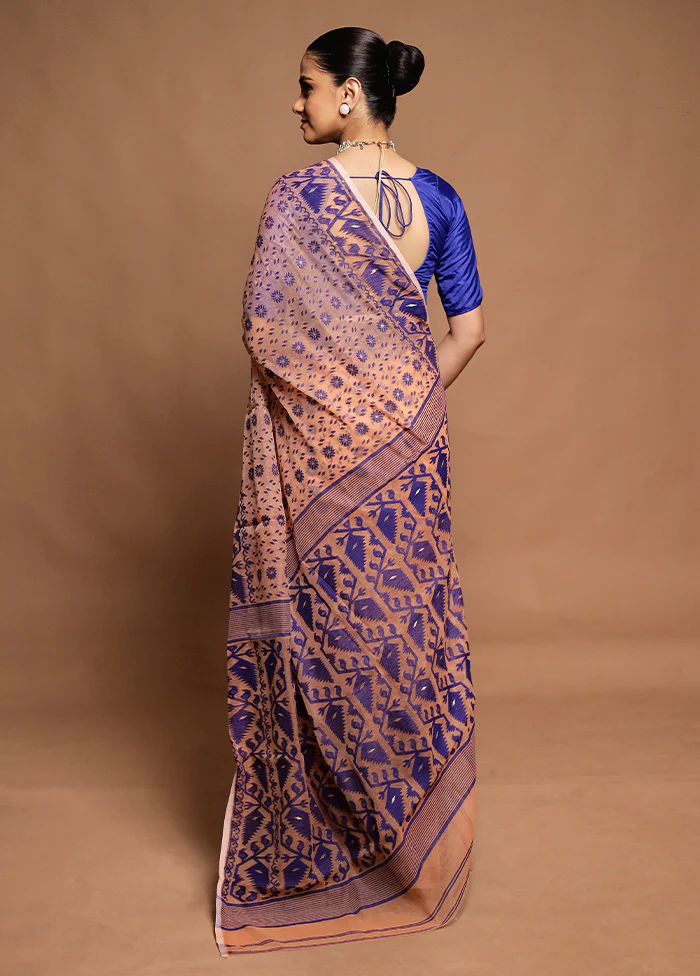 Peach Tant Jamdani Saree Without Blouse Piece - Image 3