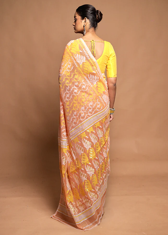 Peach Tant Jamdani Saree Without Blouse Piece - Image 3
