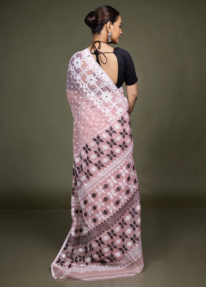 Peach Tant Jamdani Saree Without Blouse Piece - Image 3
