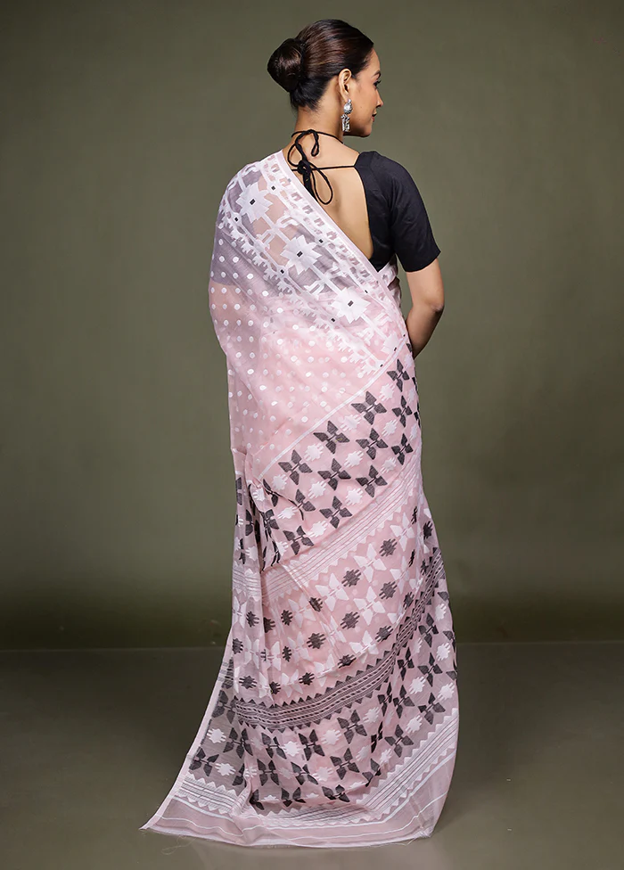 Peach Tant Jamdani Saree Without Blouse Piece - Image 3