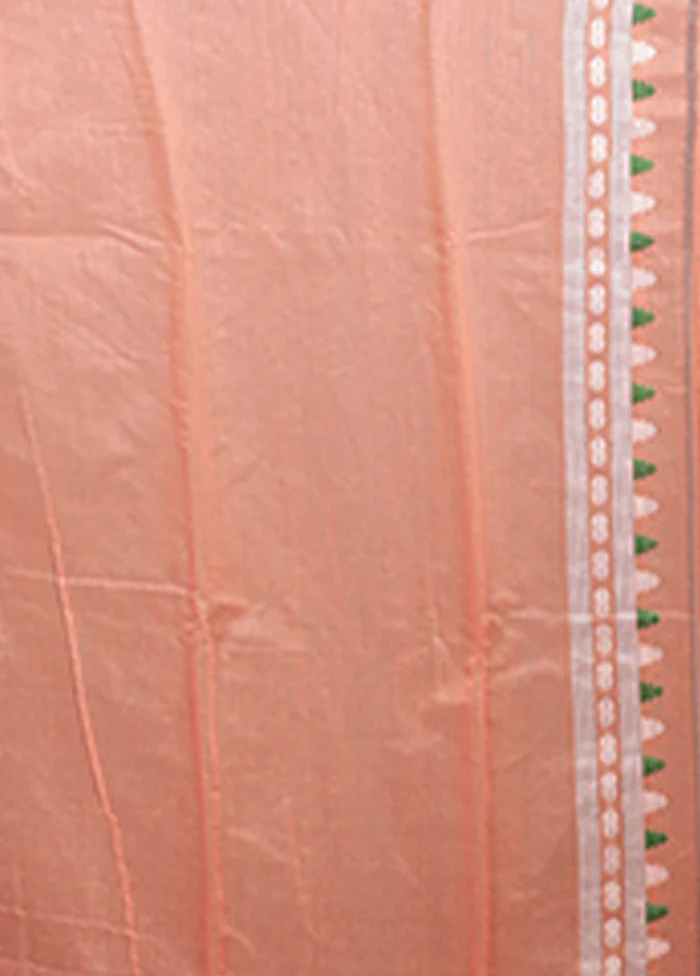 Peach Jamdani Cotton Saree Without Blouse Piece - Image 5