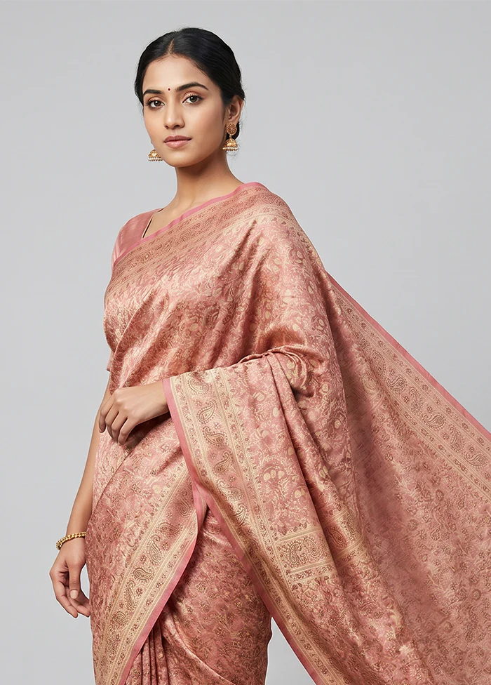 Peach Jamewar Silk Saree With Blouse Piece - Image 2