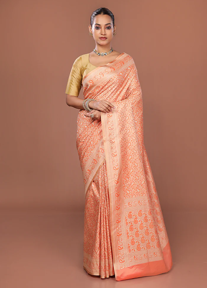 Peach Jamewar Silk Saree With Blouse Piece - Image 2