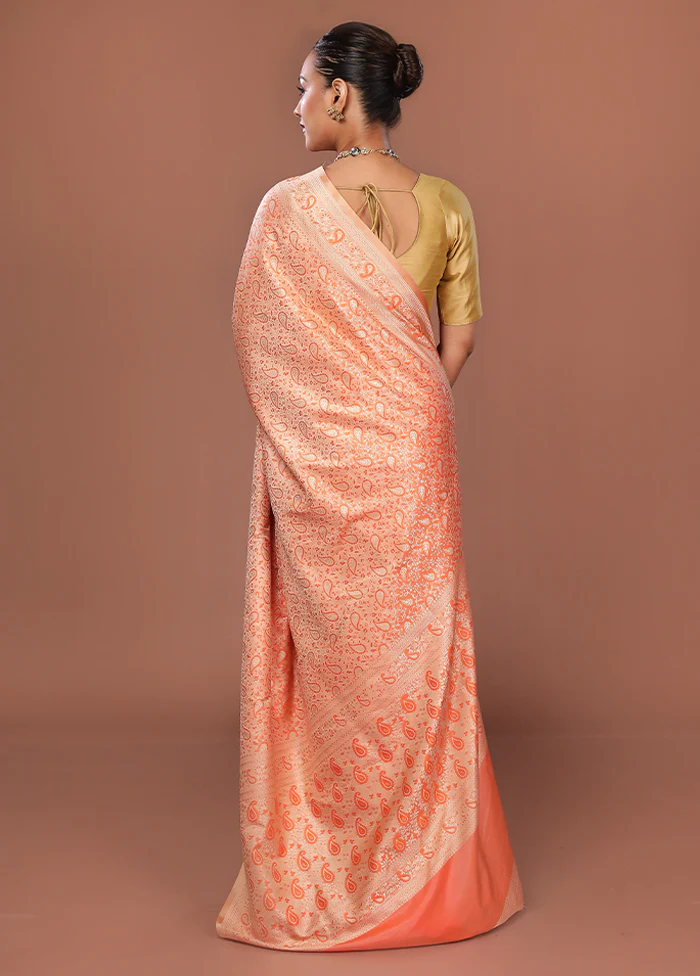 Peach Jamewar Silk Saree With Blouse Piece - Image 3