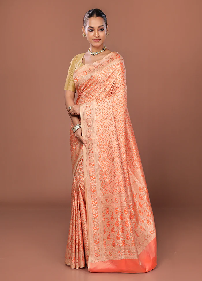 Peach Jamewar Silk Saree With Blouse Piece - Image 4