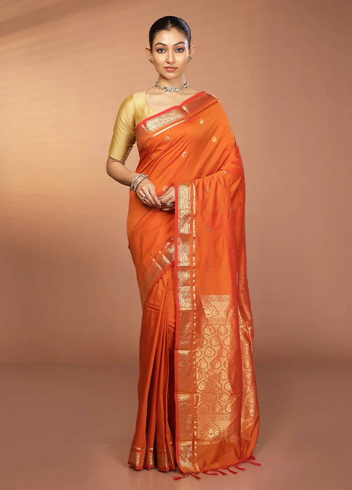 Peach Kanjivaram Silk Saree With Blouse Piece - Image 2