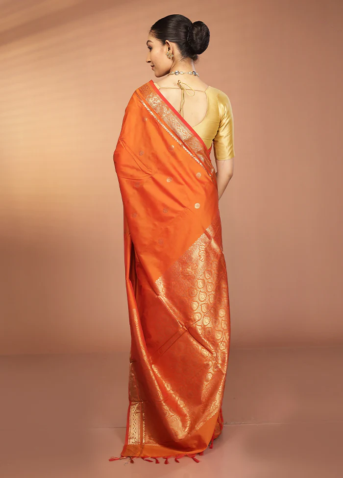 Peach Kanjivaram Silk Saree With Blouse Piece - Image 3