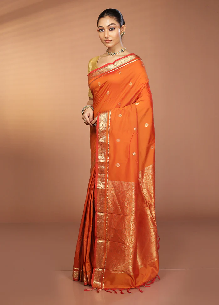 Peach Kanjivaram Silk Saree With Blouse Piece - Image 4