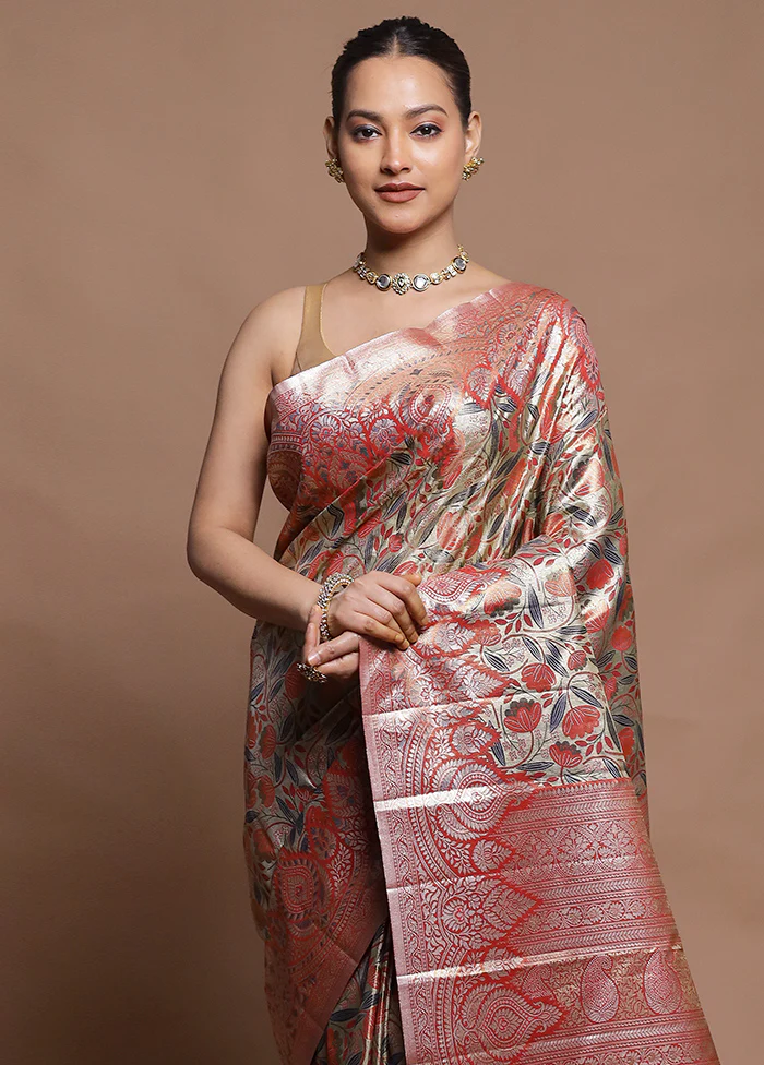 Peach Kanjivaram Silk Saree With Blouse Piece - Image 2