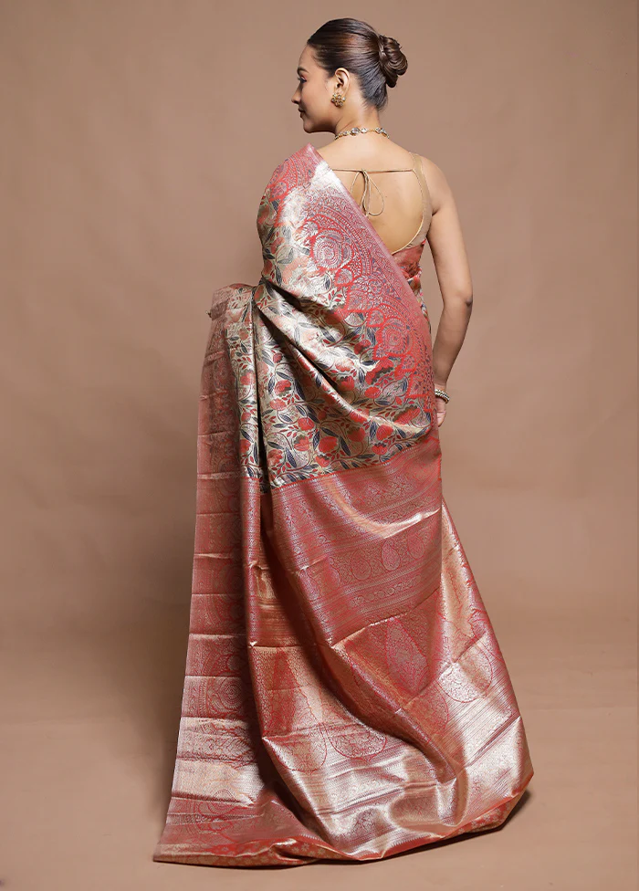 Peach Kanjivaram Silk Saree With Blouse Piece - Image 3