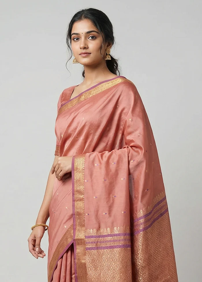 Peach Kanjivaram Silk Saree With Blouse Piece - Image 2