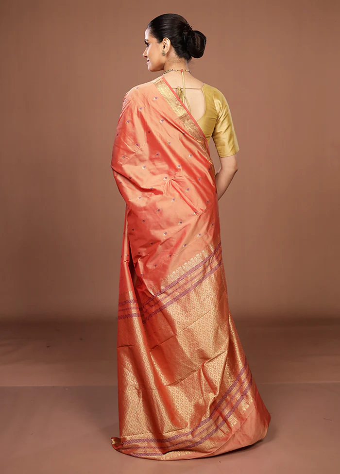 Peach Kanjivaram Silk Saree With Blouse Piece - Image 3