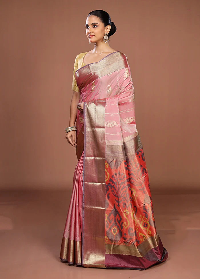 Peach Kanjivaram Silk Saree With Blouse Piece - Image 4