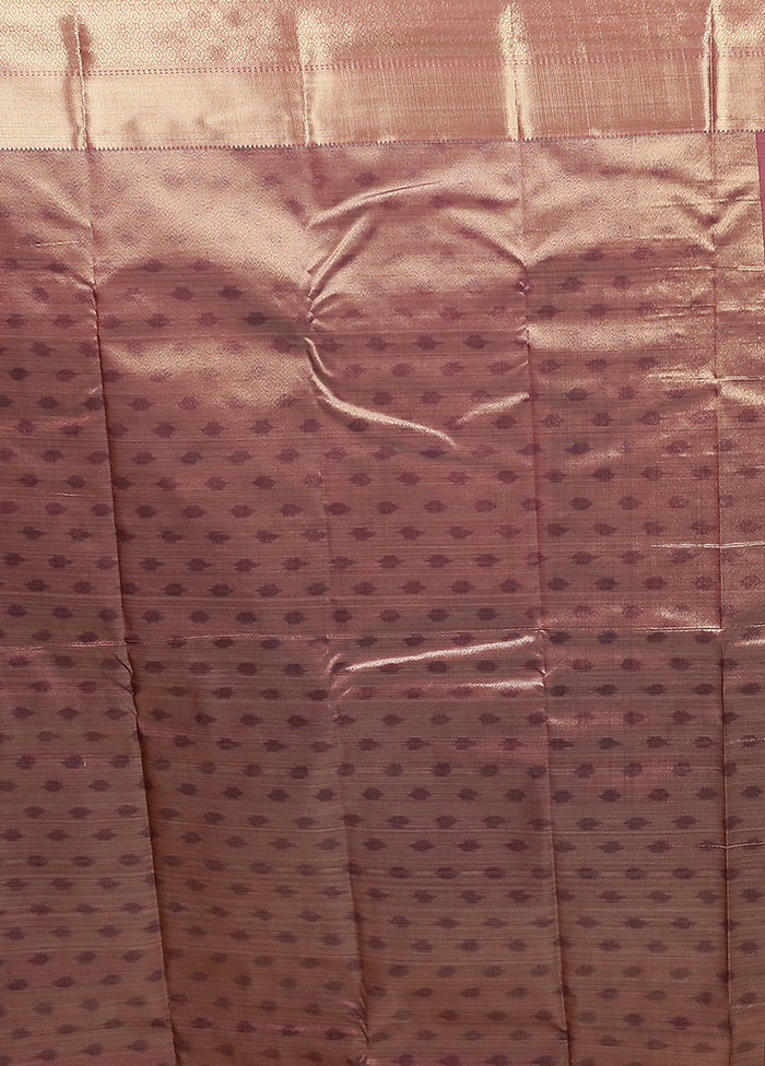 Peach Kanjivaram Silk Saree With Blouse Piece - Image 5