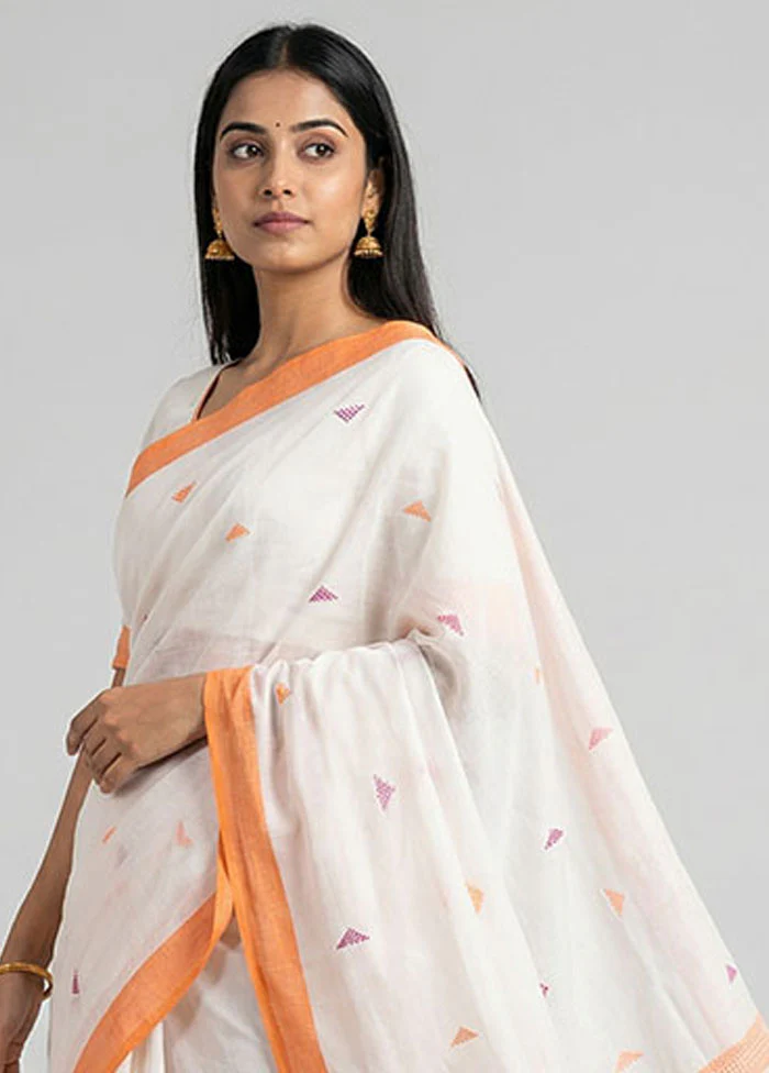 Peach Khadi Cotton Saree With Blouse Piece - Image 2