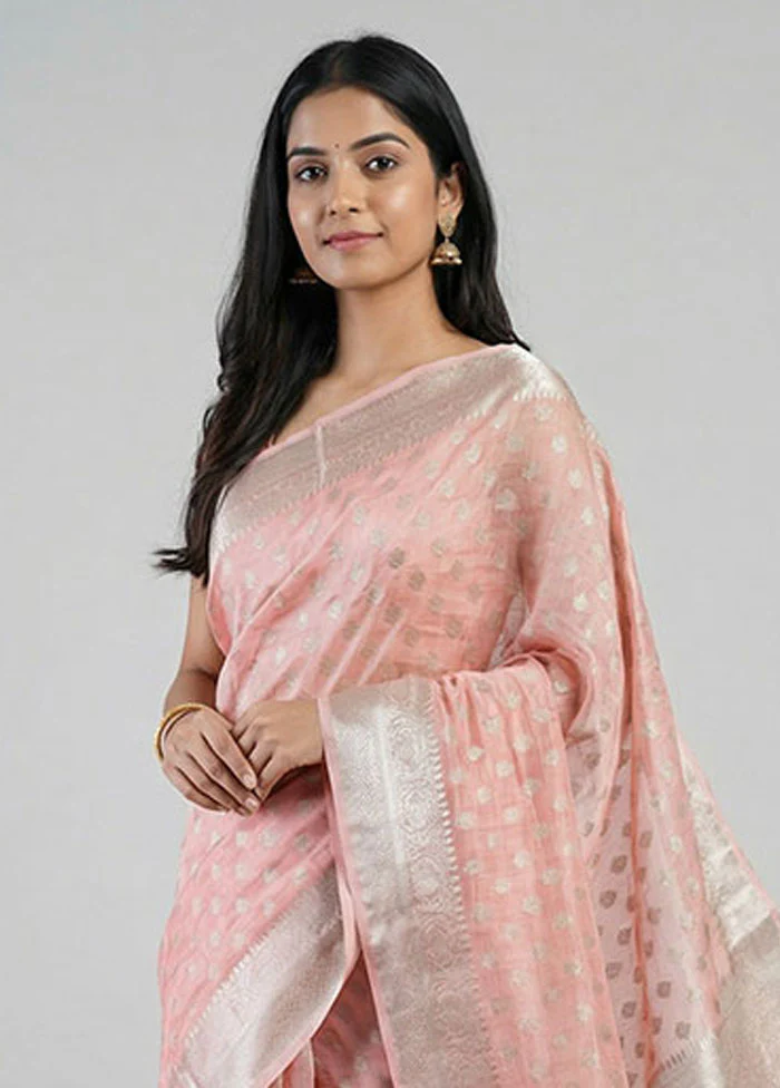 Peach Kora Silk Saree With Blouse Piece - Image 2